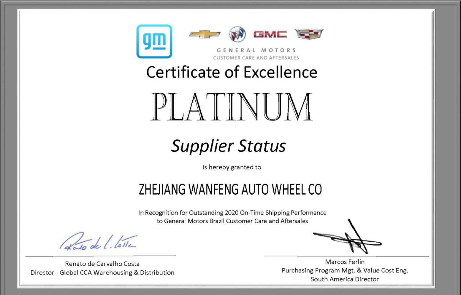z6尊龙·中国官方网站奥威汽轮荣获巴西GM CCA铂金级优秀供应商奖